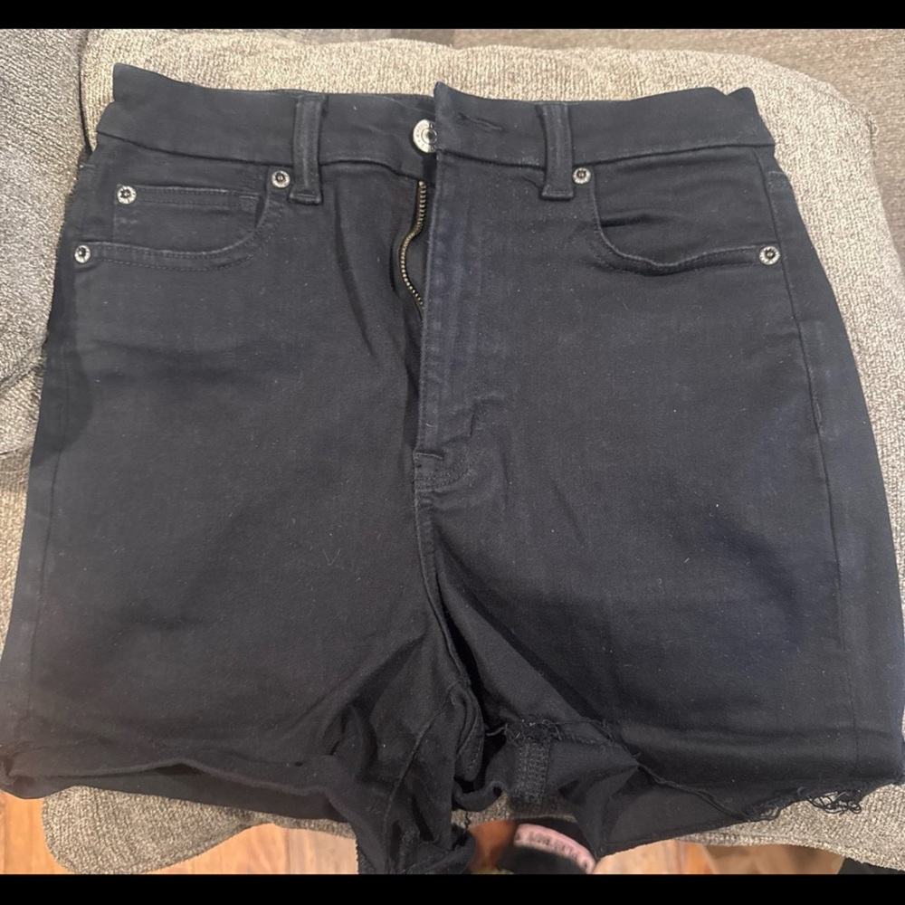 American Eagle Outfitters Black Jean Shorts High-Waisted Raw Hem